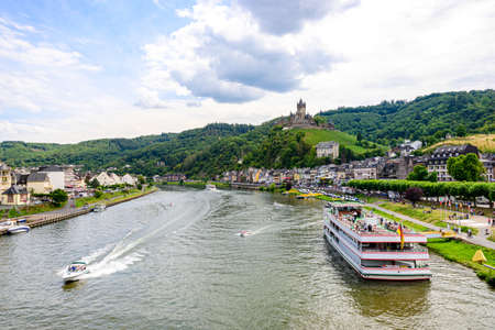 Cochem. Beautiful historical town on romantic Moselle, Mosel river. City view with Reichsburg castle...