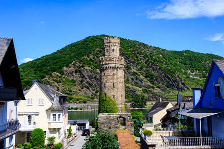 Oberwesel am Rhein, tower. Small town on the Upper Middle Rhine River (Mittelrhein). Rhineland-Palatinate (Rhineland-Palatinate), Germany.のeditorial素材
