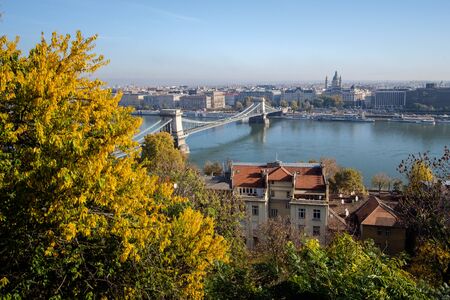 Chain bridge in Budapest Hungaryの写真素材