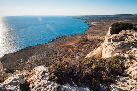 Infinity coastline on the Cyprus. Summer sunsetの写真素材