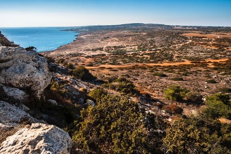 High point view on the Cyprus land and mediterranean seaの写真素材