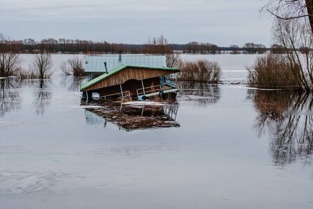 Close up view of the house sunking after the flood.の写真素材