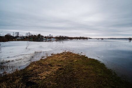 Hight water on the lake. Russian landscapeの写真素材