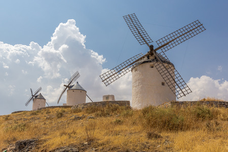 The famous tourist attraction is the white Spanish windmill of Don Quichotteの写真素材