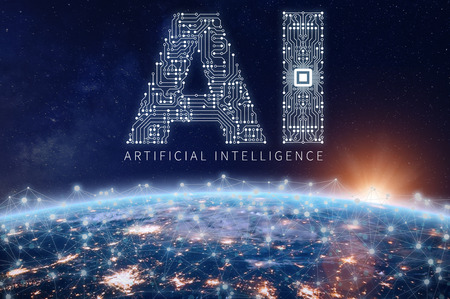Artificial Intelligence technology concept with text AI made of electronic circuit board with...