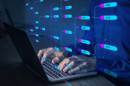 Programming and designing software architecture with node tree. Abstract technology concept with...