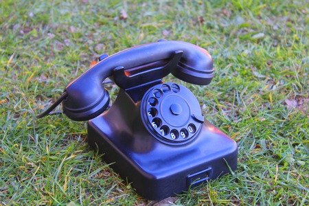 a rotary telephone in the grassの写真素材