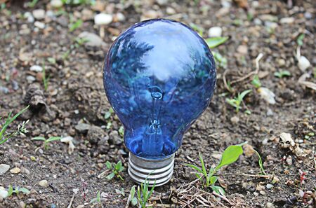 a blu lamp in the groundの写真素材