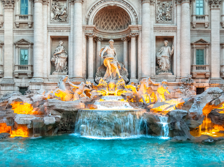 Trevi fountain at sunrise, Rome, Italy, Europe. Rome architecture and landmark. Trevi fountain is one of the most important turistic attractions in Romeのeditorial素材