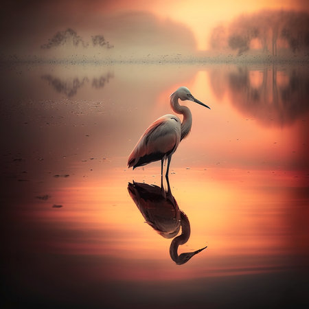 Flamingo on the lake at sunset, beautiful nature background.の素材