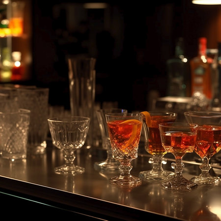 Alcohol cocktail drink on bar counter in night club or pub.の素材