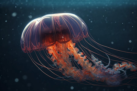 Jellyfish in the ocean. 3d render. Underwaterworld.の素材