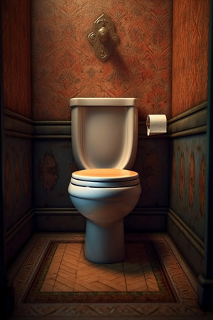 Toilet in an old room. 3d render. Computer digital drawing.の素材