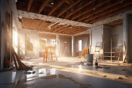 Interior of a new house under construction, remodeling and renovationの素材