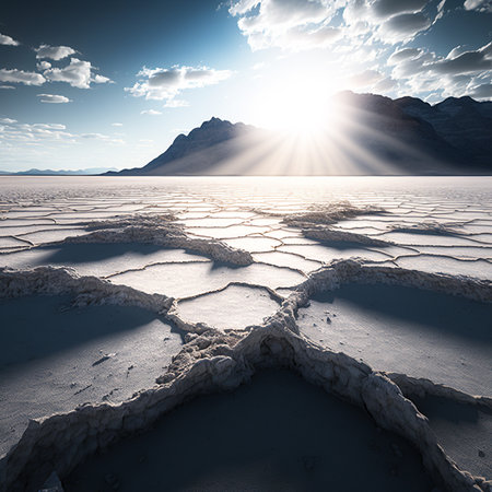 Salt lake in the desert at sunset. Artistic style. 3d renderの素材