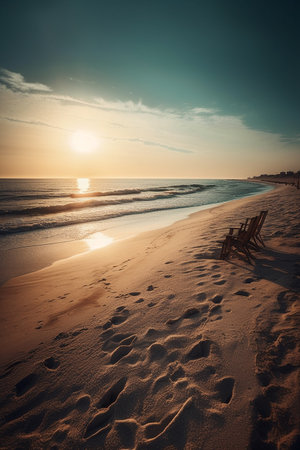 Sunset on the beach of the Baltic Sea in Gdansk, Poland.の素材