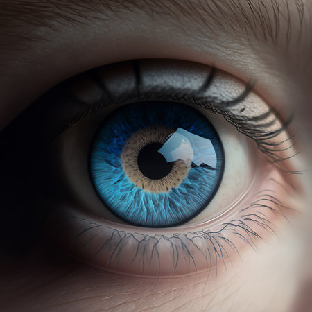 A close-up of an eye with the pupil highlighted in blueの素材
