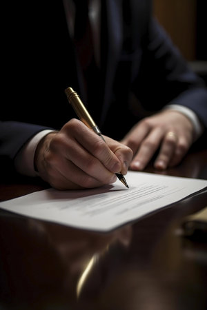 Businessman signing a contract. Close up. Selective focus.の素材