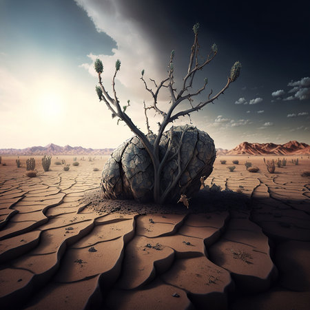 Dead tree in the desert. 3D render. conceptual image.の素材