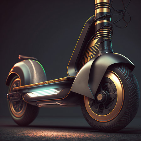 Modern electric scooter on a dark background. 3D Renderの素材