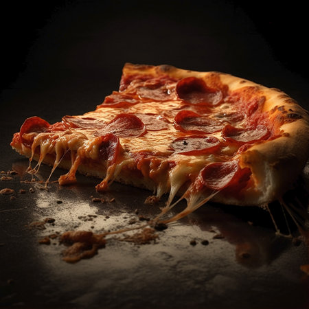 Pizza with pepperoni and mozzarella on a black backgroundの素材