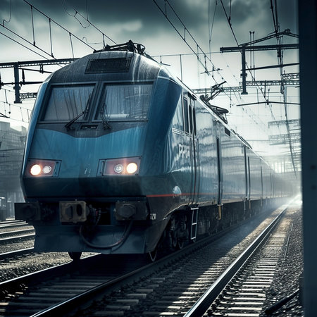 Modern high-speed train in motion at the station. Toned.の素材