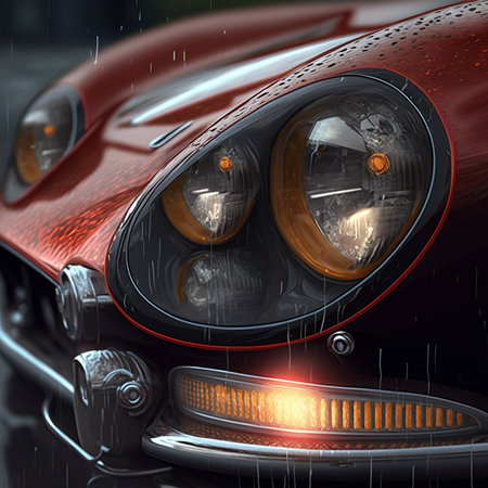 Headlight of an old car in the rain. 3d renderの素材
