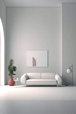 Interior of modern living room with white sofa, 3d renderの素材