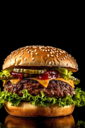 Big tasty cheeseburger on a black background. Toned.の素材