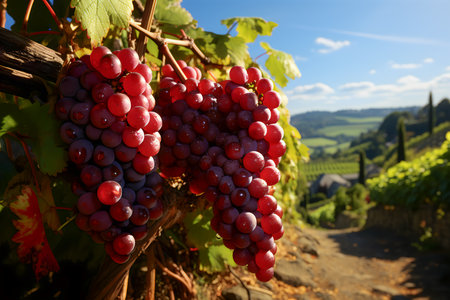 Ripe red grapes on vineyards in Lavaux region, Switzerlandの素材