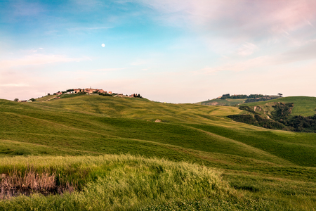 Mucigliani at sunset near Siena in Tuscanyの写真素材