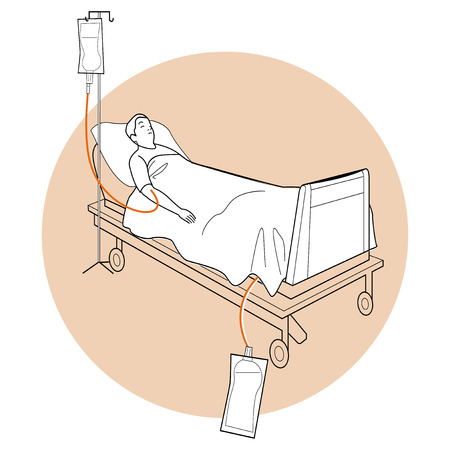 patient lying on bed, medical bed, patient bedのイラスト素材