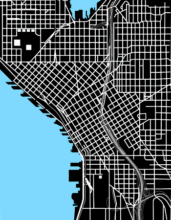 Seattle black and white vector map on a plain background.のイラスト素材