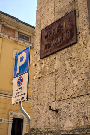 Old sign on a columnの写真素材