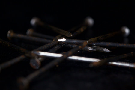 Needles on a black background seen up closeの写真素材
