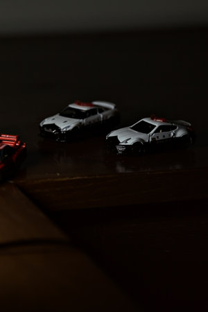 Genoa, Italy - 20TH NOVEMBER 2025 - Takara Tomi replicas of a Nissan Skyline Turbo Super Silhouette...