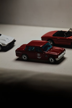 Mantua, Italy - 28TH DECEMBER 2025 - Hot Wheels replicas of an Alfa Romeo Giulietta Spider, an Alfa...