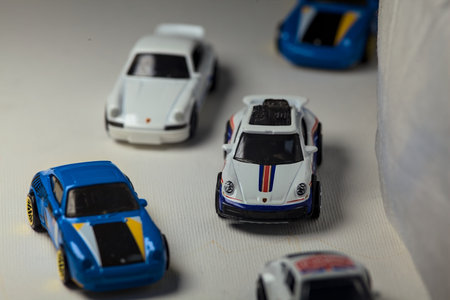 Mantua, Italy - 4TH JANUARY 2025 - Hot Wheels replicas of various Porsche cars, a 911 rallye, two...