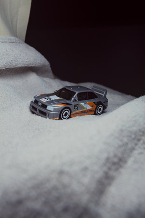 Mantua, Italy - 10TH JANUARY 2025 - Hot Wheels replica of an Audi 90 Quattro pretending to run a...