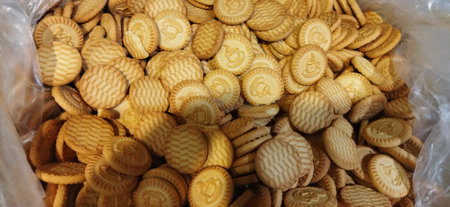 a lot of cookies lying in the packageの写真素材
