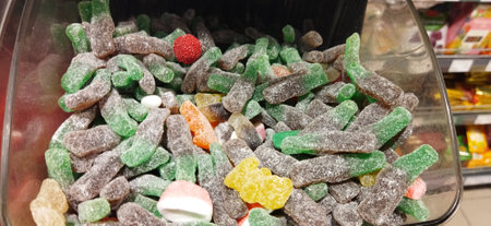 chewing gum lollipops lying in a boxの写真素材