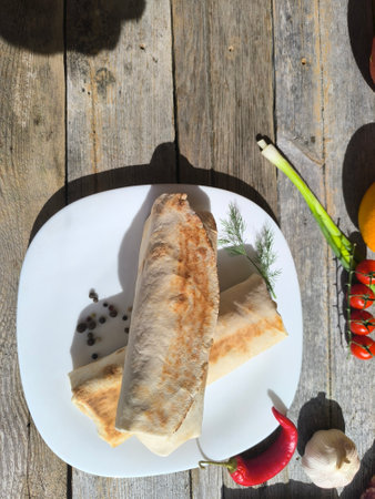 shawarma on a white plate Top view. photos in high qualityの写真素材