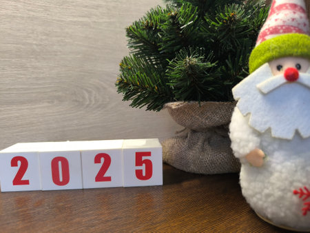 White wooden calendar with the date of the new year 2015 and snowmanの写真素材