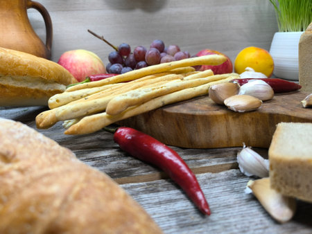 Various varieties of fresh bread on the table. High-quality photoの写真素材