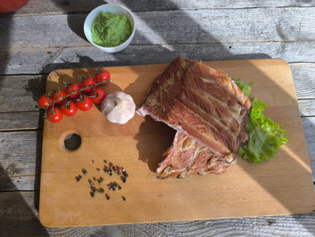 dried ribs on a sliced board High quality photoの写真素材