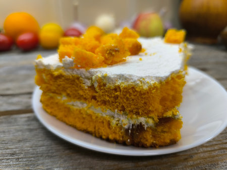 delicious piece of cake. A delicious dessert with layers of sponge cake.