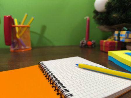 The arrangement of various items on the office desk.