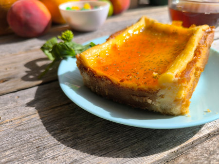 The most delicate sponge cake on a plate. High-quality photos for photographyの写真素材