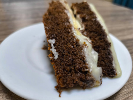 delicious piece of chocolate cake on a plate.