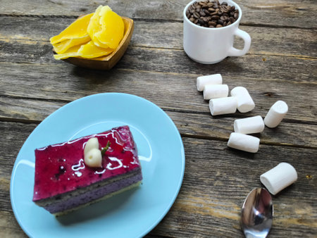 Tender juicy cake lies on a plate